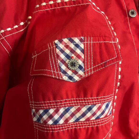 Patroncito USA Red Western Gingham Trim Rodeo Button Front Shirt Mens XL - Picture 5 of 7